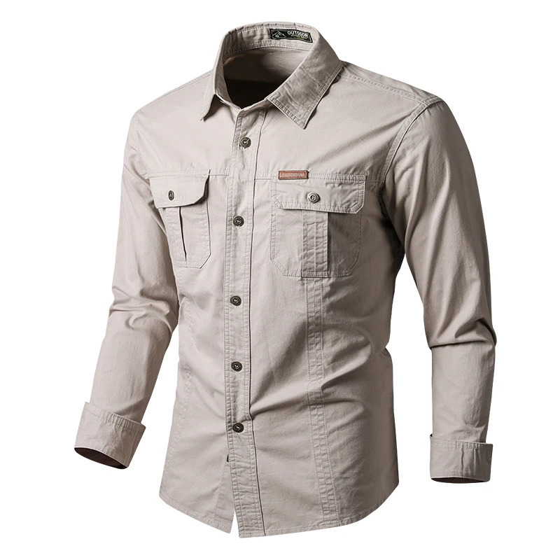 Mens Katoen military shirt Mannen Lange Mouwen casual dress Mannelijke freight Werk Heren Werken 241209