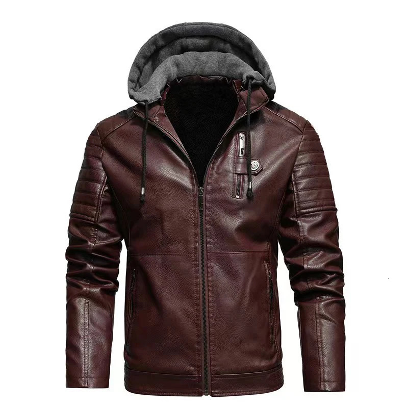 Faux Leather Jacket Men Fashion Mens Hooded Military Style Outwear Motocycle Autumn Winter Zipper Pockets Coat 241202