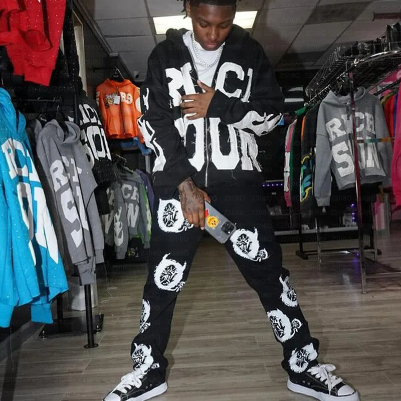 Zipper Hoodie Vintage Letter Patch Pattern Embroidery Longsleeved Hooded Jacket Top Kpop Street Fashion Sweatshirt Women Men 241209