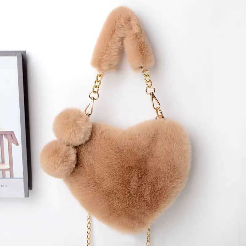 Love handbag imitation otter rabbit furry one shoulder diagonal cross mobile phone bag girl peach heart plush chain bag