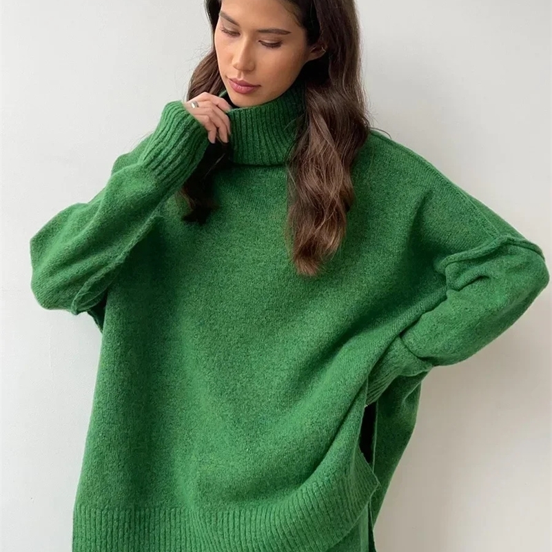 Wolfeel Womens Turtleneck Sweater Pants Suits Loose Casual Knitted Sweater Winter Thicke Loose Pullover Trousers 2 Pieces Sets 241209