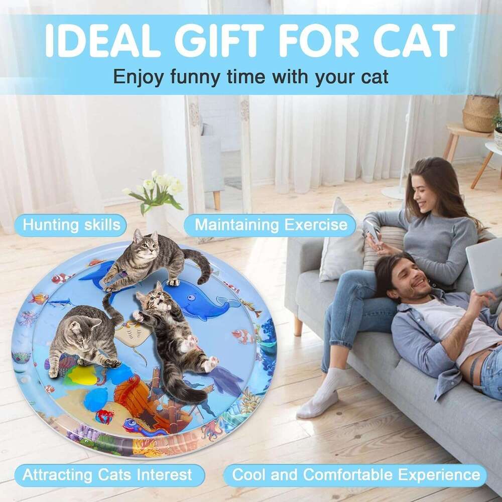 NABEKE Interactive Enrichment Indoor Upgrade 0.5 MM Thickened Sensory Cats, Iatable Cat Water Play Mat Toys for Bored Cats