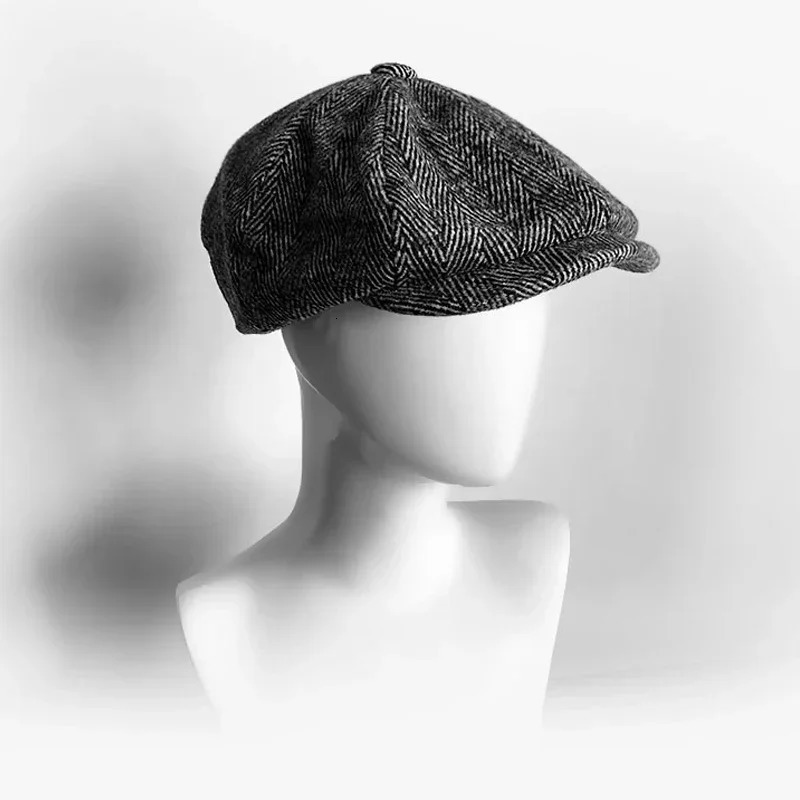 Vintage large-sized 62cm s hat mens vintage wool thick beret mens coarse tweed winter driving hat mens casual flat octagonal hat 241209