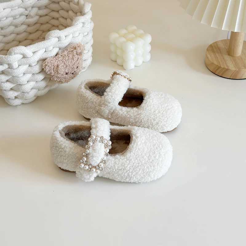 Girls Flat Shoes for Winter Solid Color Buckle Fluffy Children Mary Janes Cover Toe Leisure Beautiful Toddler Kids Shoe 21-35XJ241209