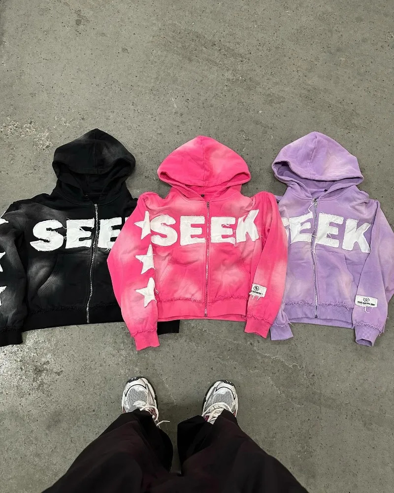 Y2K American Trend Letter Five-pointed Star Patch Embroidery High-quality Hoodie Female Beautiful Joker Fashion Hip Hop Top 241210