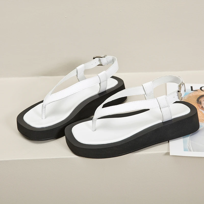 AIYUQI Flip-toe Sandals Women Genuine Leather Summer Flat Roman Sandals Women Large Size Beach Sandals Women