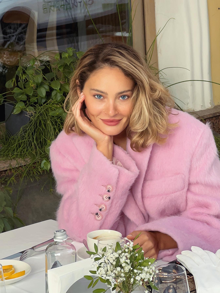 Women's Elegant Pink Lapel Pockets Woolen Blazer Coat Fashion Single-Breasted Loose Long Sleeve Coats Lady Sweet Outerwear