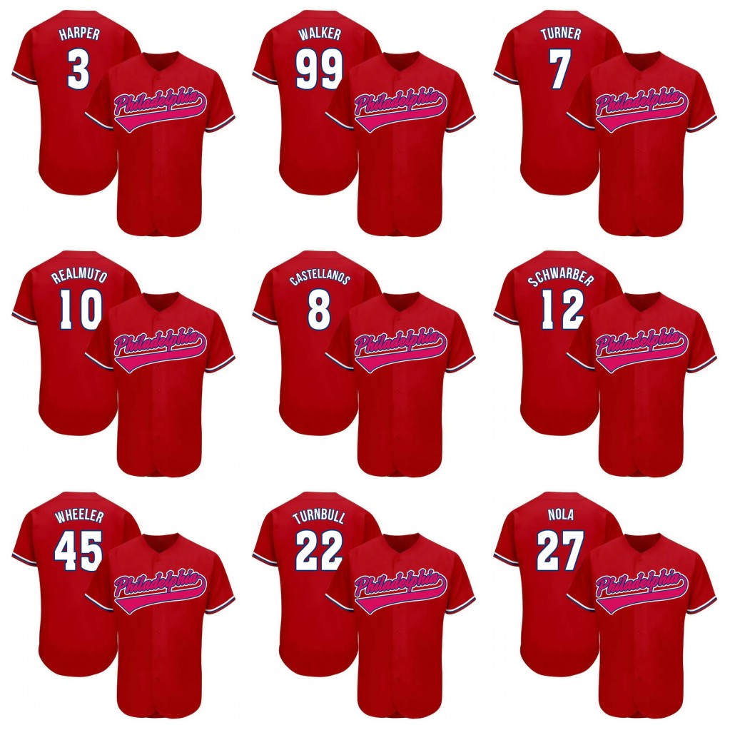 3 Harper 2024 Jerseys Turner Realmuto Nola Red Schwarber Castellanos Custom Jeresy for Daily Casual&Sports Wear