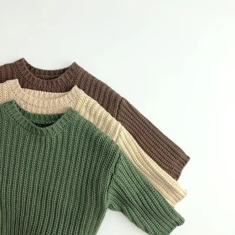 Boys and Girls Knitted Zipper Childrens Winter Top Cotton Oversized Sweater Casual Short Cable Knitted Baby Kintwear Clothing 241210
