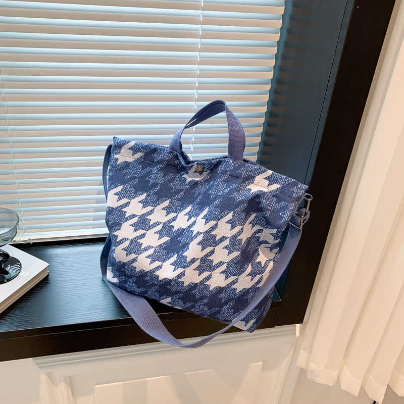 Splicing contrasting denim canvas large capacity bag women fashion tote bag shopping bag 241215