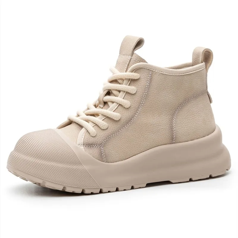 AIYUQI Women's Sneakers Retro Genuine Leather Strappy Women Flats High Top Platform Women's Casual Shoes