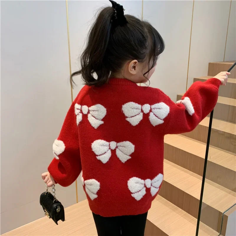 Girls sweaters fashionable childrens clothing plush knitted winter clothing girls red Christmas thick sweaters children 8 10 14 years old 241210