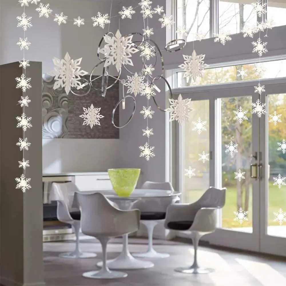 Banners Streamers Confetti Let it Snow Winter Wonderland Party Christmas Banner Paper White Snowflakes Garland Hanging for Frozen Birthday Decoration 