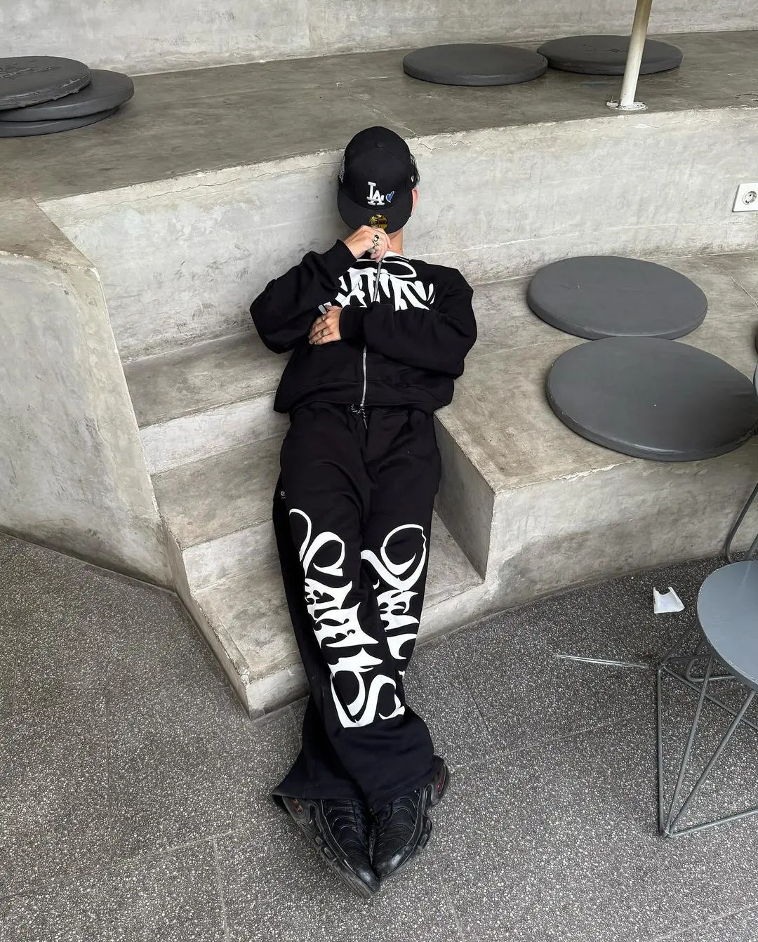 Hip Hop Letter Print Oversized Zip Up Hoodie Sweatpants Two Piece Set Y2K Clothes Tracksuit Men Casual Pants Tops Clothing 241209