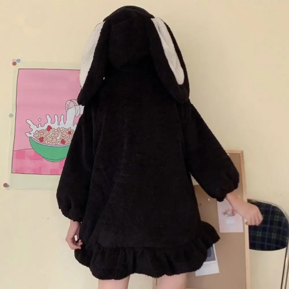 Winter Hoodie Warm Kavay Rabbit Ear Womens Sportswear Girls Lolita Zipper Casual Harajuku Long Sleeve 241206