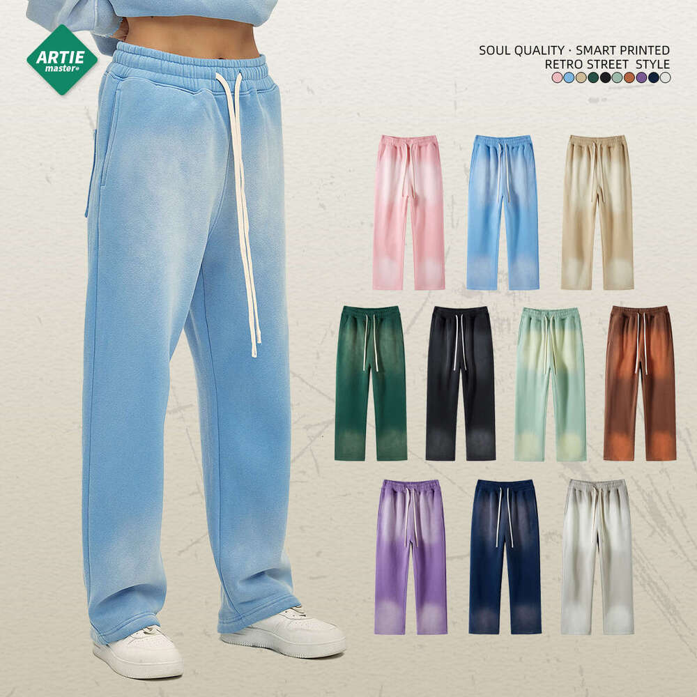 2024 Autumn/Winter New Product 360g Spray Dyeing Men's Whitening Wash Used Casual Pants