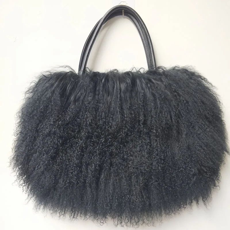 Winter Real Mongolia Lamb Fur Handbag Women Casual Tibet Long Hair Natural Fur Shoulder Bag Genuine Tote Bags Femme 241209