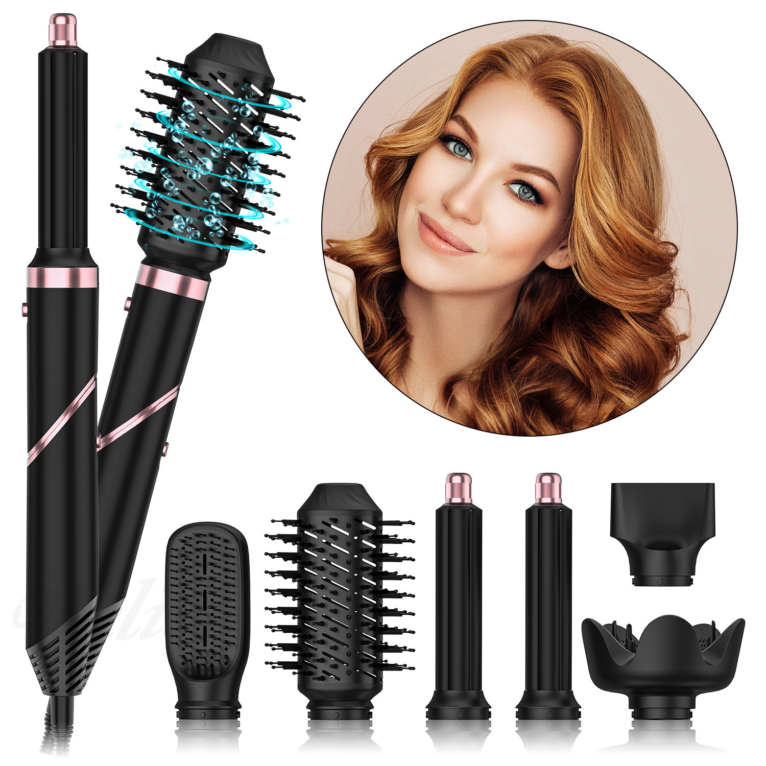 Hair Dryers Professional Air Brush 6 In 1 Dryer Foldable Blow Interchangeable Brushing Head Styling Curling Wand 230829