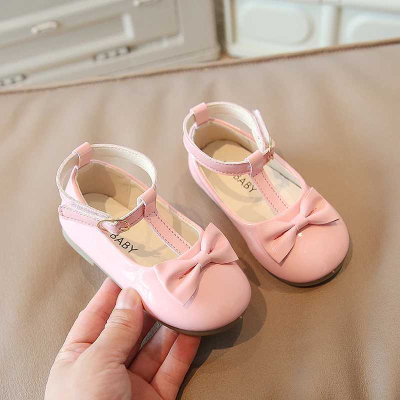 Newest Spring Autumn Baby Girls Fashion Patent Leather Big Bow Princess Mary Janes Par Shoes Solid Color Student Flats ShoesXJ241209