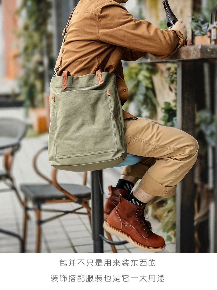 Mens Retro Handbag 16 oz Canvas Shoulder Bag Top Leather 241204 - view 6
