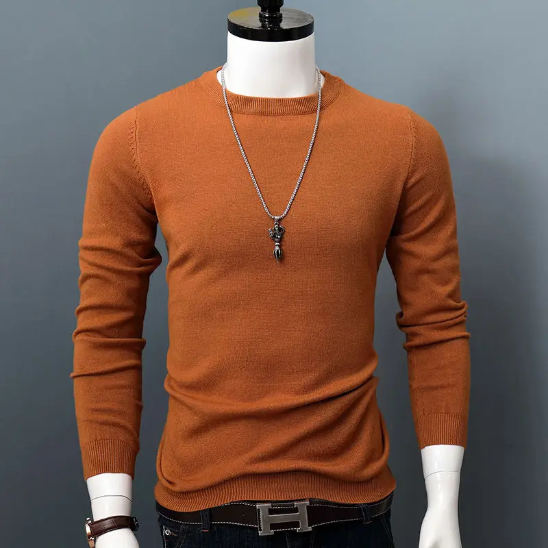 Men Autumn Winter Fashion Long Sleeve ONeck Casual Knit Sweater Male Solid Color Allmatch Cashmere Pullover N26 241209