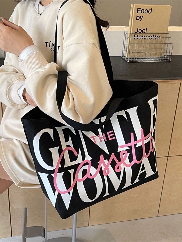 Thai niche canvas for women 2024 new fashionable large capacity letter shoulder class tote bag