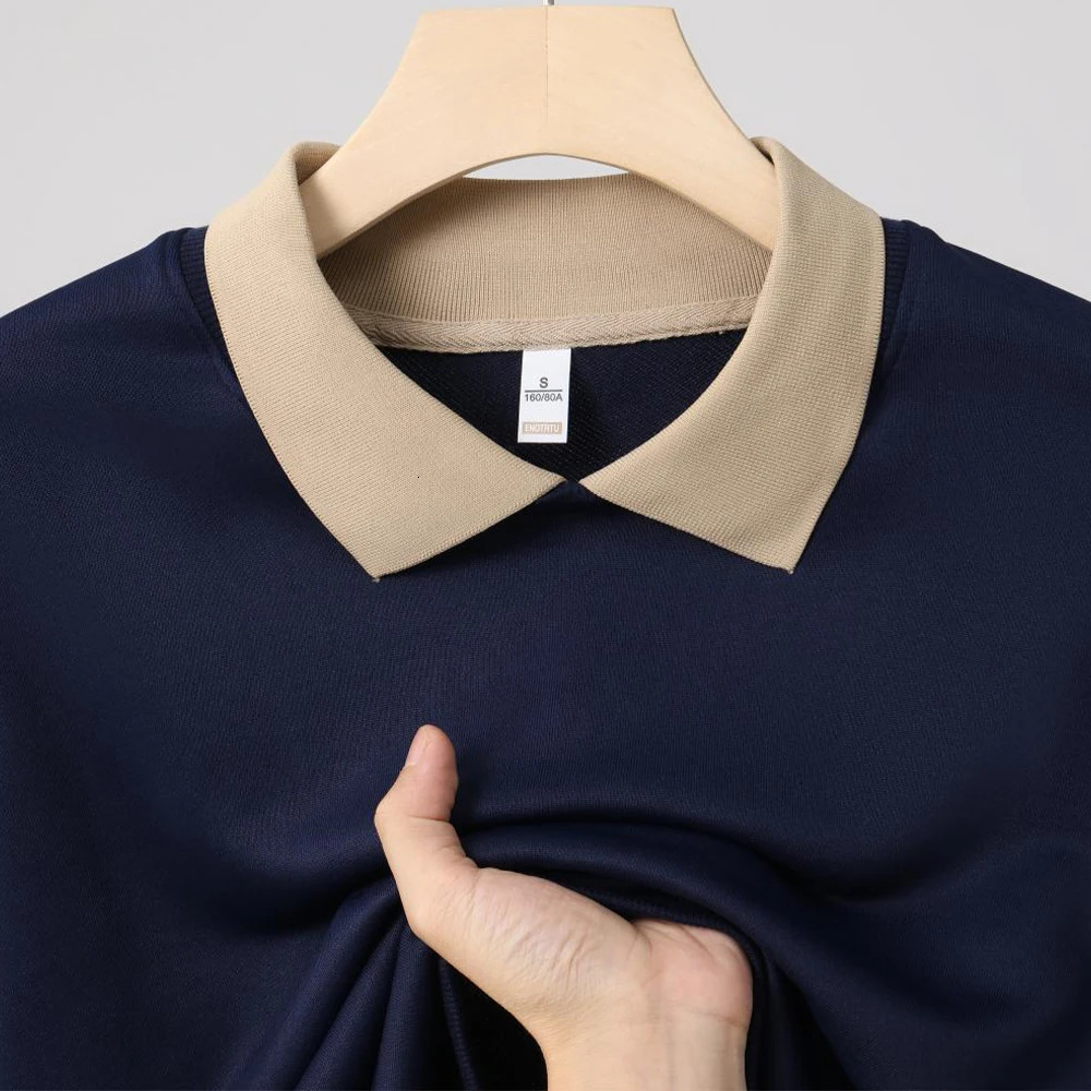 Unisex Sweatshirt With Collar Trendy Color Block Polo Hoodie Man Sweat Shirt Patchwork Pullover For Men Sudaderas Hombre 241209