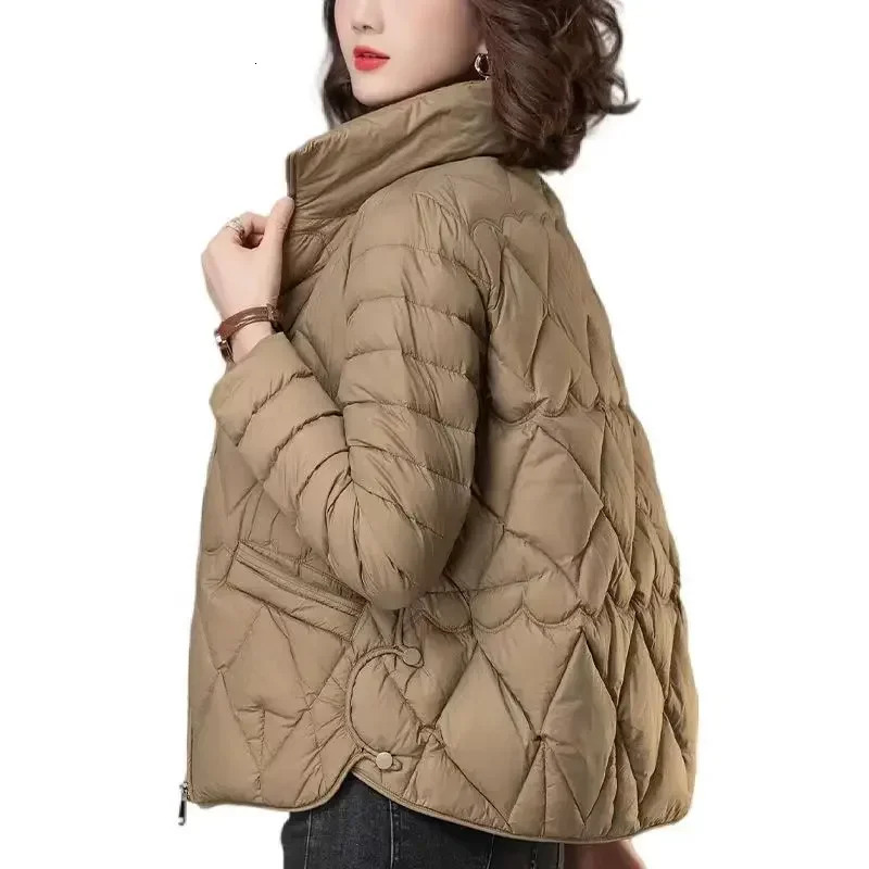Womens down cotton jacket winter coat loose warm casual solid 241209