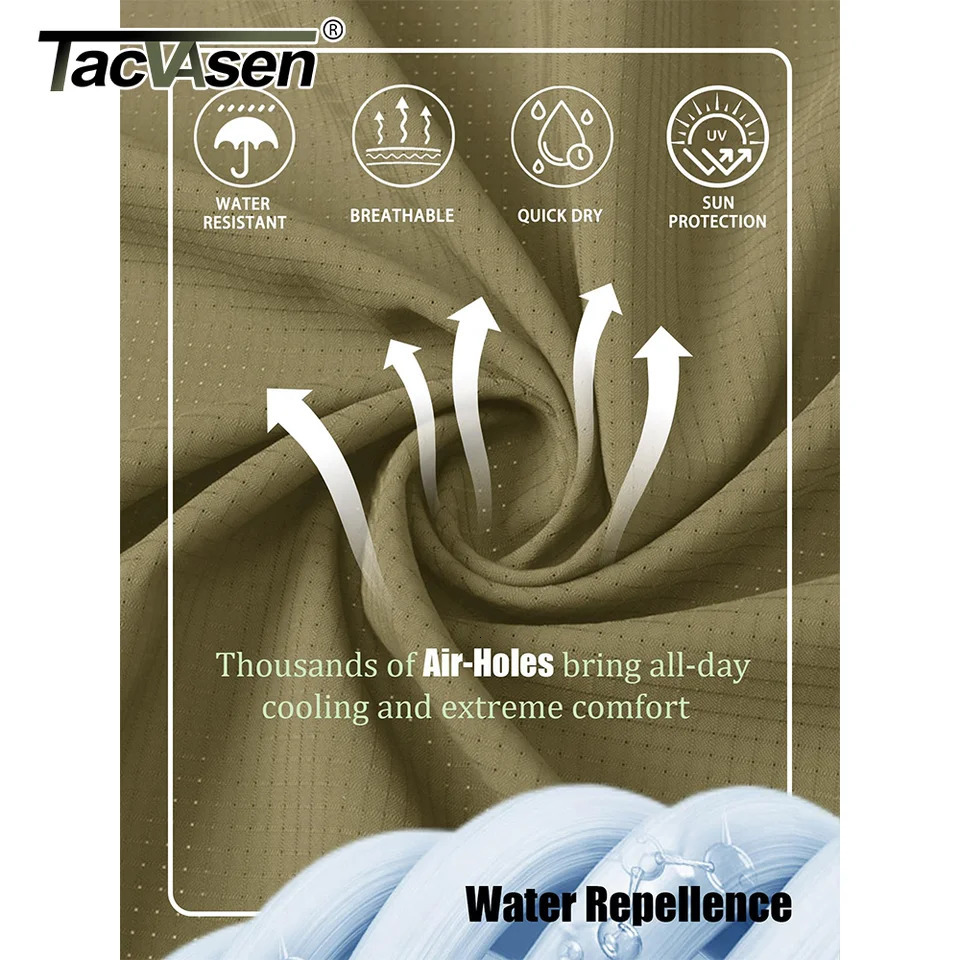 TACVASEN UPF 50Sunscreen Fishing Shirt Mens Quick Drying Long Sleeve Mesh Breathable Hiking Work Cargo 241209