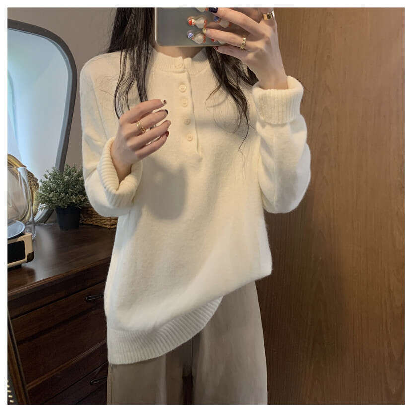 Gentle style milk blue for women in autumn winter, soft and sweet inner knitted base sweater with a sense of top