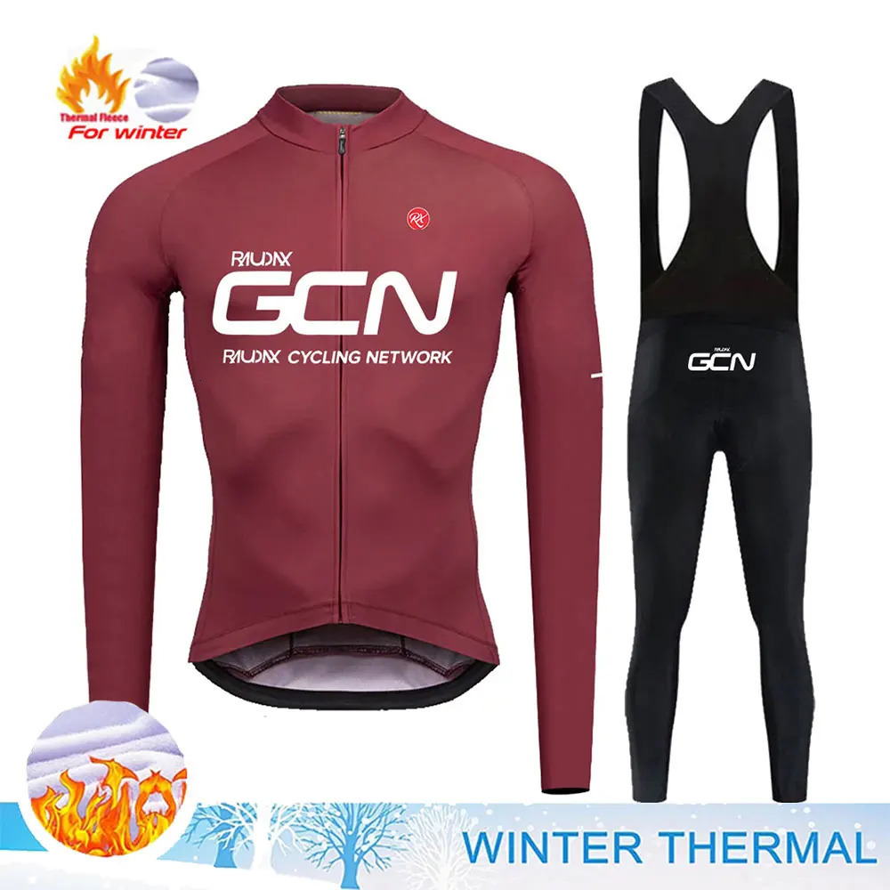 Raudax GCN cycling team winter long sleeved cycling clothing mens wool cycling jersey set mountain road cycling uniform 241209