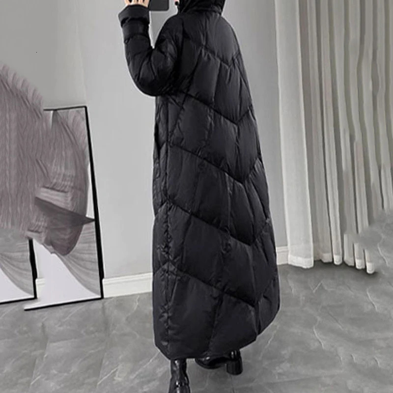 2024 Winter Inflatable Jacket Womens Long Warm Down Cotton Korean Hodoid Mat Casual Coat 241209