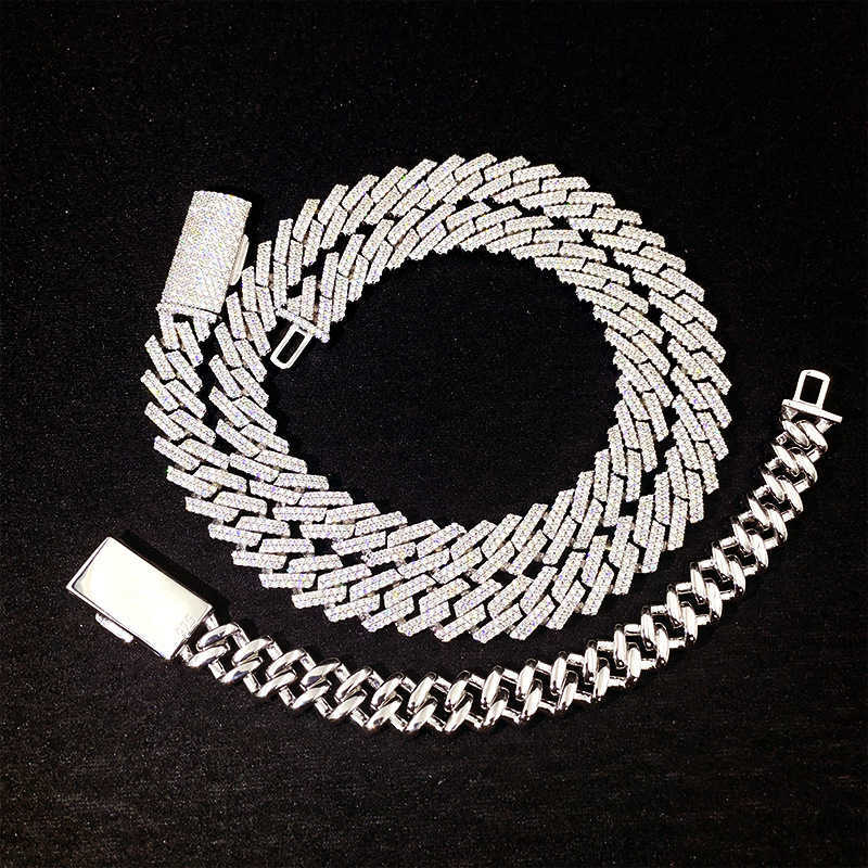 12mm Moissanite S925 Silver Chain Iced Out Necklace For Women Men Jewelry Pass Tester Moissanite Miami Cuban Chain Necklaces