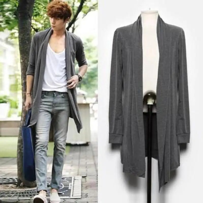 2024 Men The Long Thin Cardigan Korean Male Cloak Coat Non Mainstream 241202