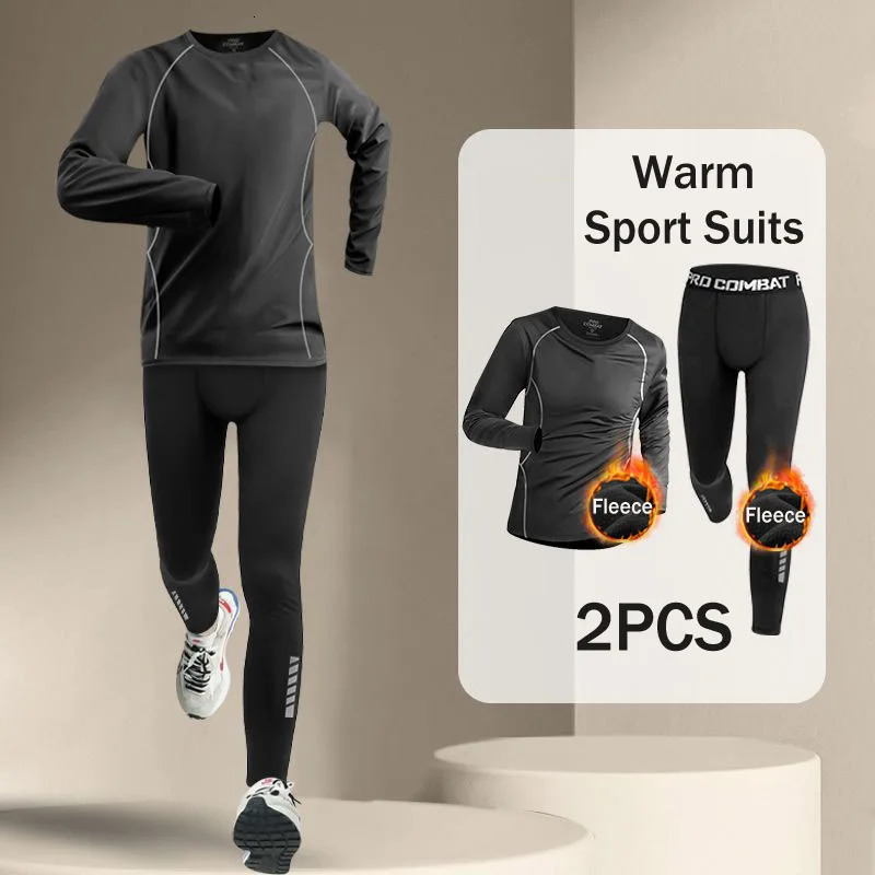 Korean thermal sportswear mens 2-4 piece running set jogging underwear tight fitting sportswear fitness track and field clothing 241205