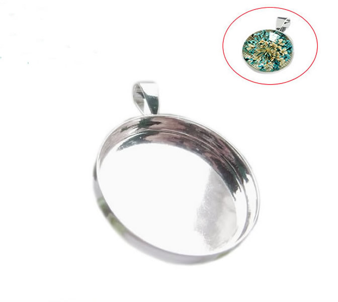 Sterling Silver Cabochon Setting for 25.4mm Stones Ideal for Crafts & Photos, Photographic Jewelry Pendants, Product ID 26727