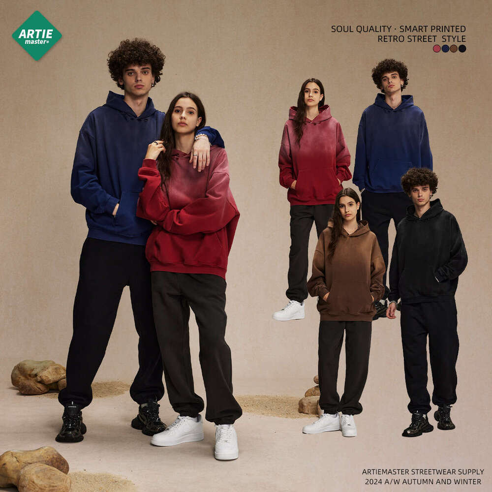 2024 Autumn/Winter New Product: Vintage Hooded Hoodie for Men, 450g Heavy Weight Washed with Broken Holes