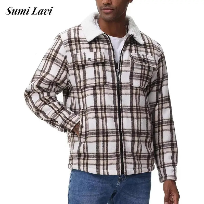 Fashionable Mens Wool Liner Jackets Fall Winter Warm Flannel Jacket Coat Outdoor Casual Plaid Outerwear Men Vintage Coats 241209