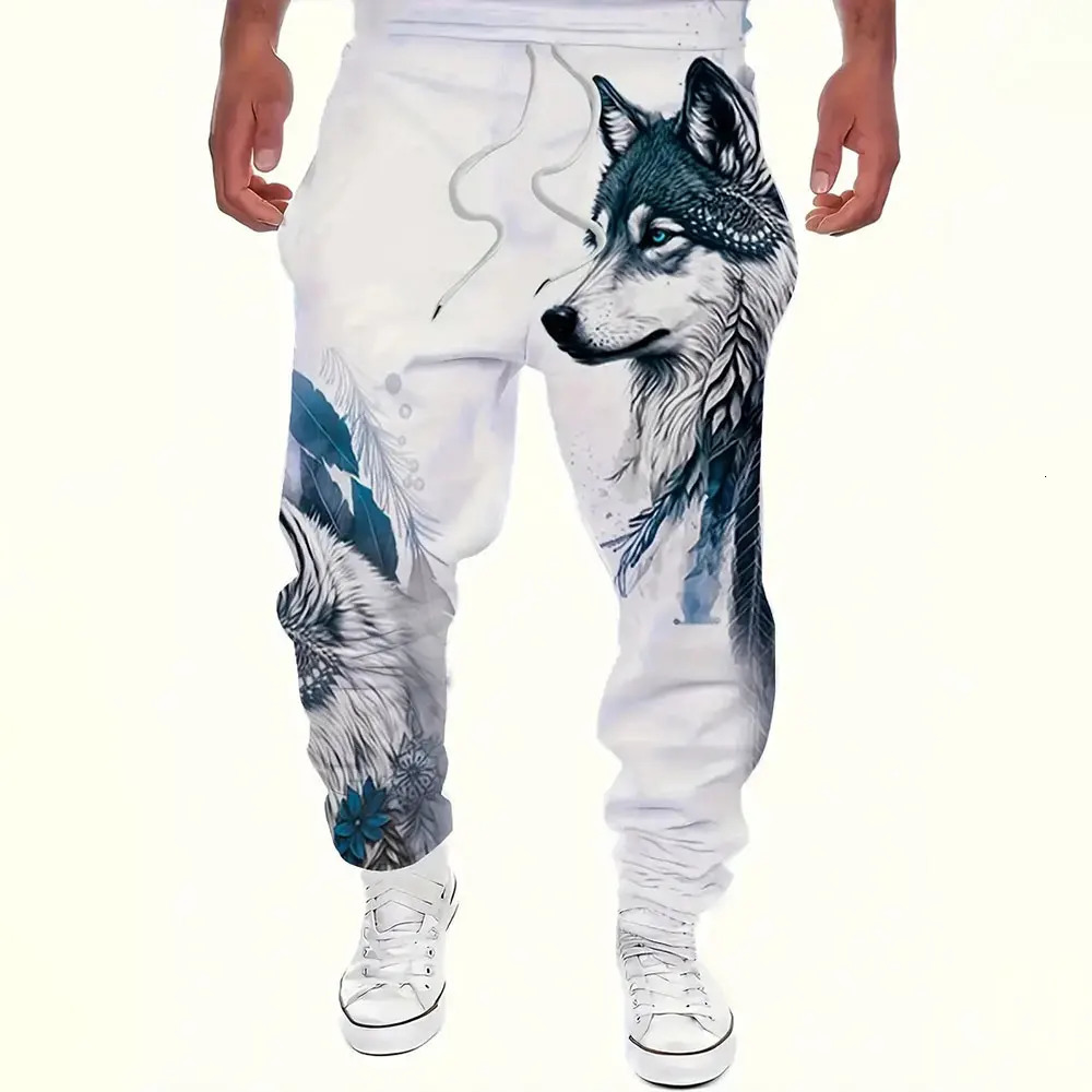 Mens Large Size Loose Pocket Draw Rope Sports Sweatpants Winter Thick Warm Fashion Dragon Print 241203Z