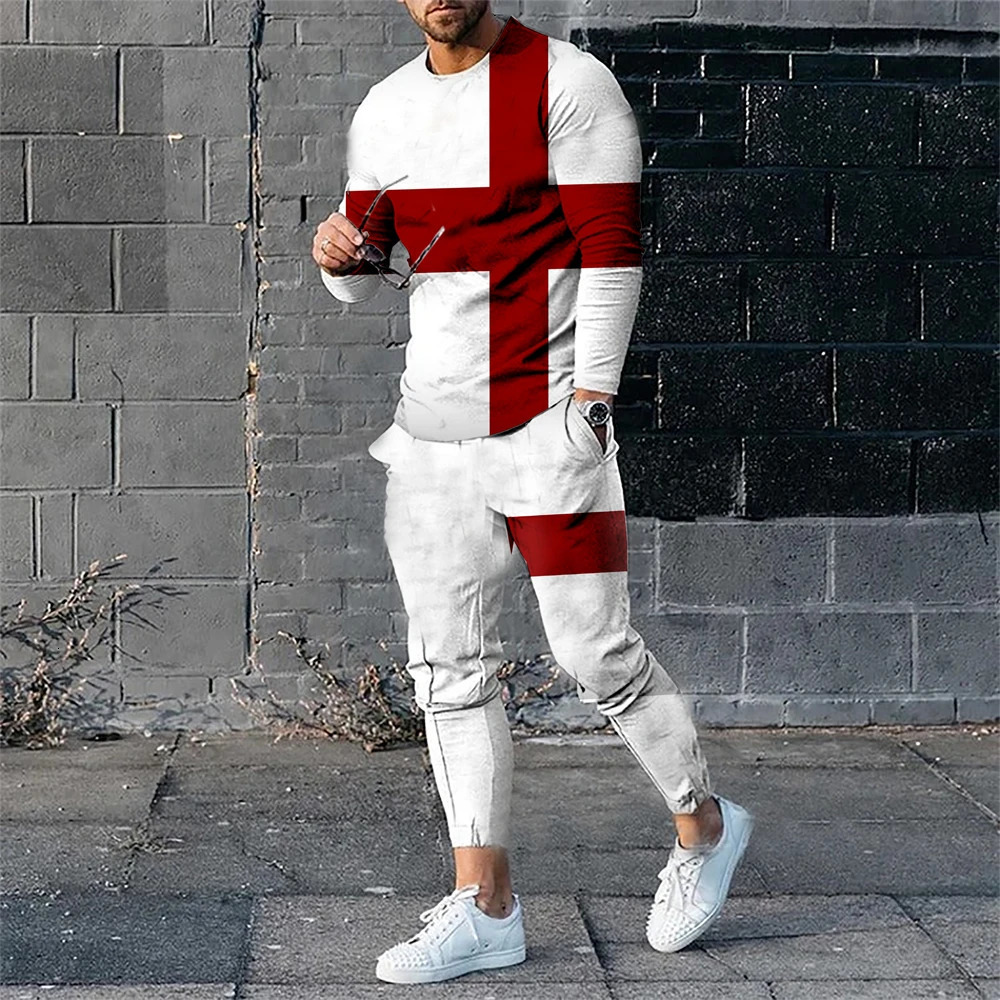 Mens T-shirt pants track suit 2-piece set printed sports shirt sports pants set casual T-shirt Trouser sports shirt mens clothing 241205