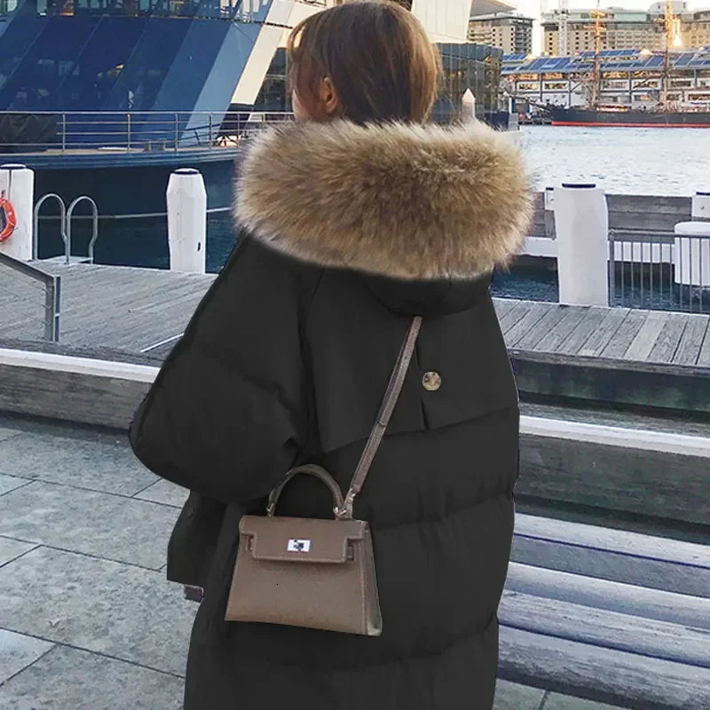 TFETTERs 2024 casual loose cotton padded park womens winter clothing with fur collar hooded long jacket 241212