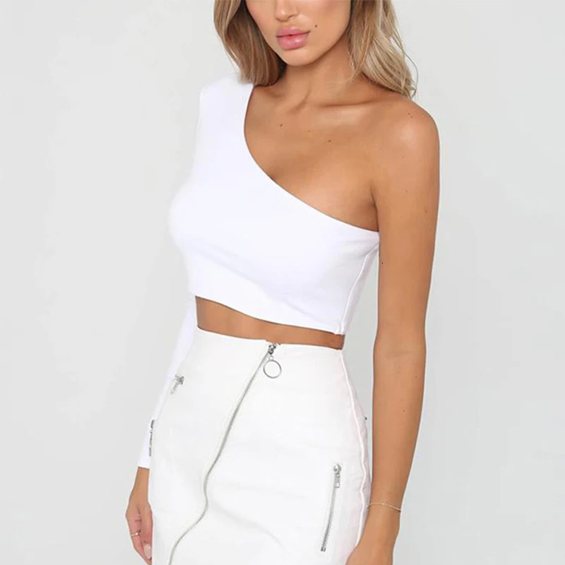 CDJLFH sexy one shoulder cut top for women with diagonal neckline long sleeved Tshirt casual white ultrathin suitable body 241209