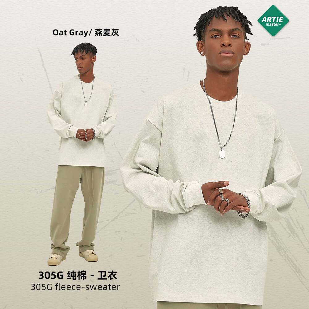 2024 Autumn/Winter Trendy Brand Heavy Weight 305g Loose Long Sleeve T-shirt 12 Color European and American Pure Cotton Top