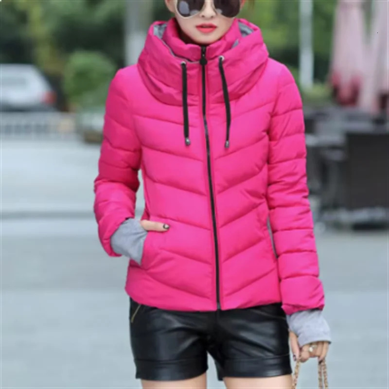 Womens Cotton Coat Short Outwear Standing Collar Zipper Jacket Drawstring Slim Multicolor Winter Small Tops Warm Handguard 241209