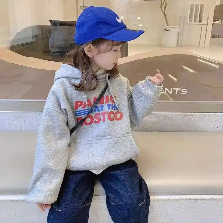 Girls Spring and Autumn Winter Casual Hoodie Velvet Sports Shirt 3-13 Year Old Boys and Girls Casual Korean Style Clothing Top Childrens Clothing 2412