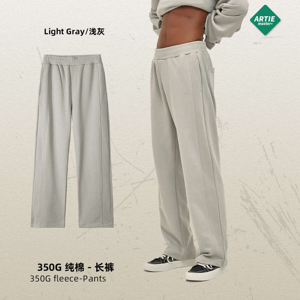 Trendy straight tube loose 350G looped men, spliced wide leg drawstring casual pants for men