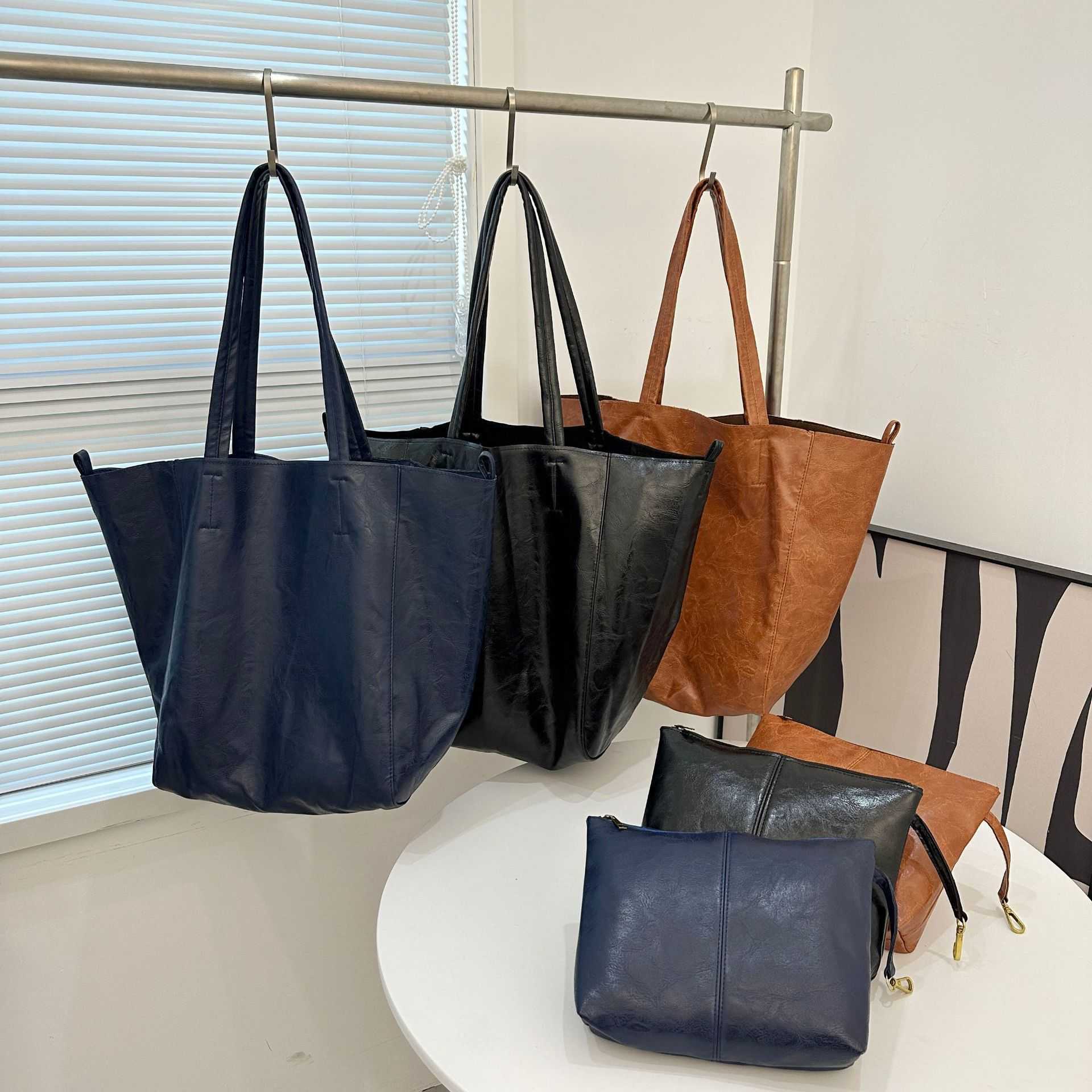 Large Capacity Tote Bun Mother Bag Shoulder Handheld Women's Texture Leather Bag 241215