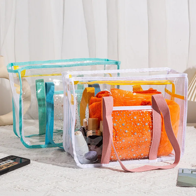 Large capacity transparent jelly shoulder bag portable beach travel bag PVC waterproof mother washing bag fitness and swimming bag 241205