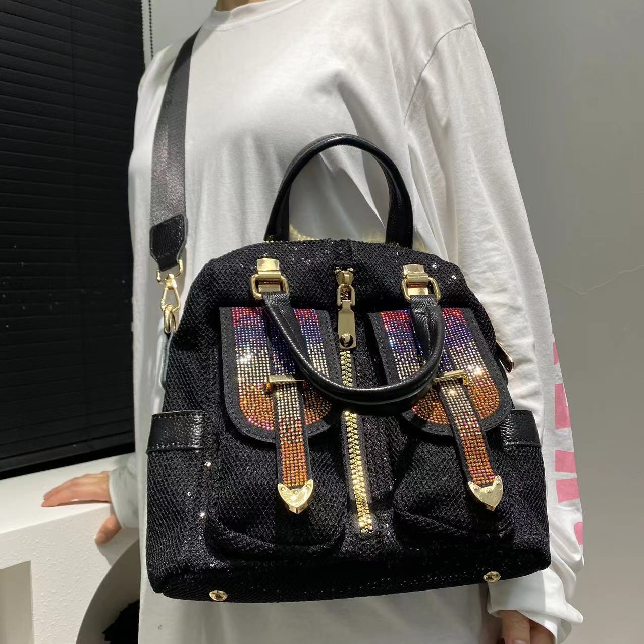 2025 NEW Evening Bags Female Big Capacity Vegan Leather Shiny Paillette Rivet Laptop Work Hobo Pouch Bag uri Designer Commuter Slouchy hurenlakeshoes