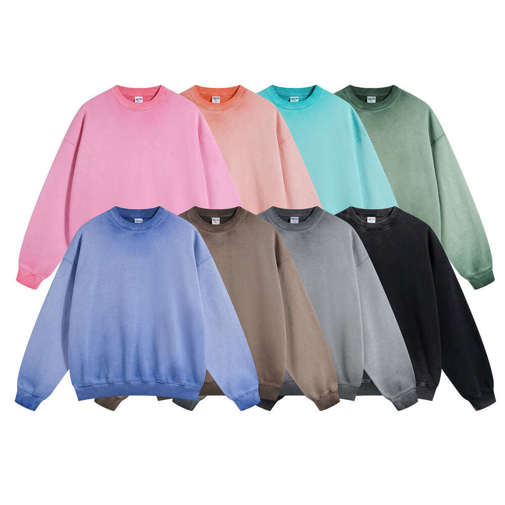 2024 New Product Heavy Weight 430g Reverse Bottom Stir Frying Color Doing Old Wash Water Wool Circle Neck Hoodie Trendy Men